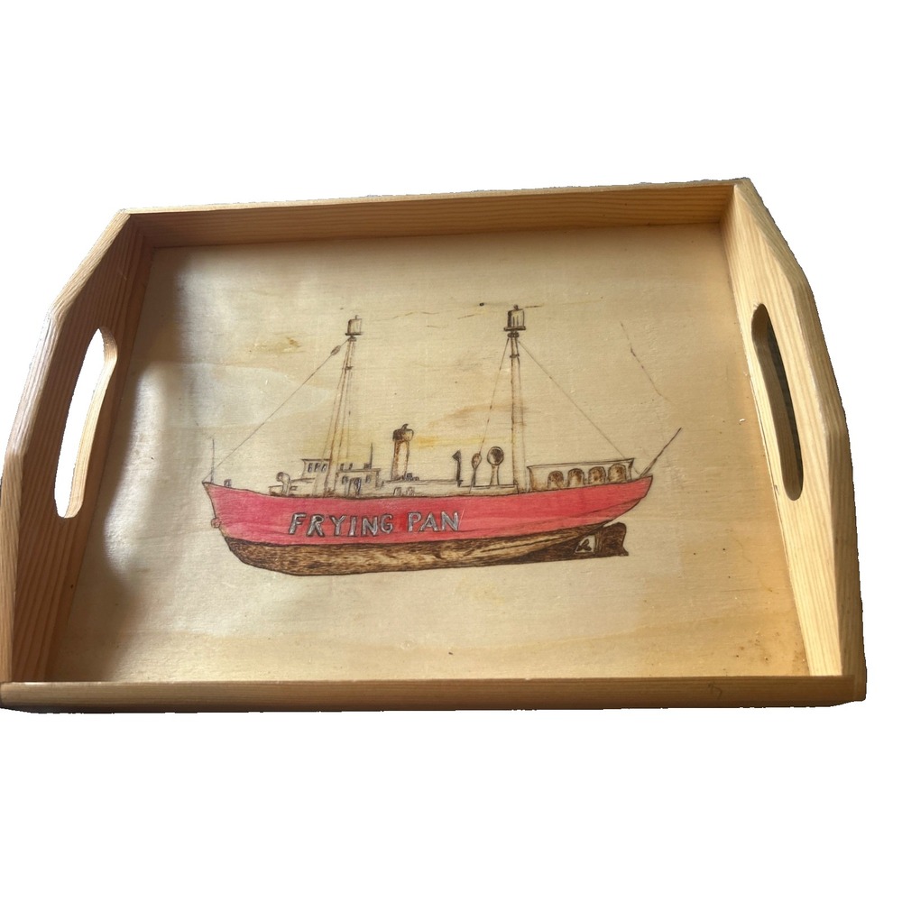 Frying Pan Lightship Wooden Serving Tray Gay B Lefebvre EdgeWater Art Southport